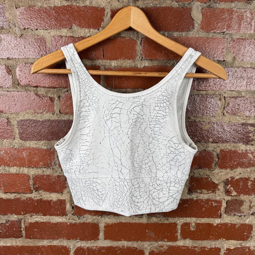 Lululemon Tank Top Womens Small White Crackle Print Long Power Pivot Tank Bra